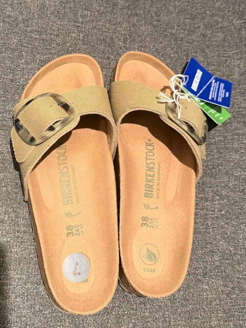 Birkenstock Khaki Single-Strap Madrid Vegan Slides